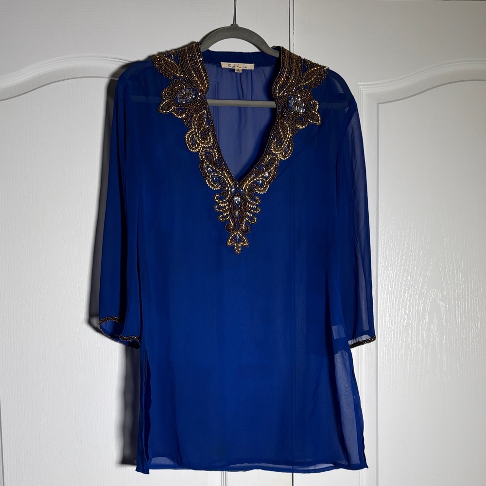 Solitaire Royal Blue Jacket with Gold Beading
